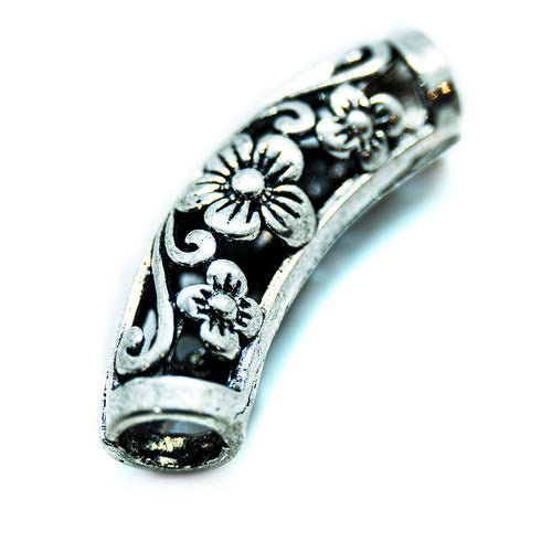 Curved Tube with Cutout Flower Design 25mm x 9mm Antique Silver - Affordable Jewellery Supplies