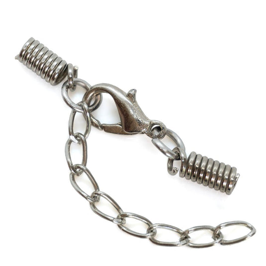 Spring Coil Ends With Lobster Claw and Extender Chain 32mm Platinum - Affordable Jewellery Supplies