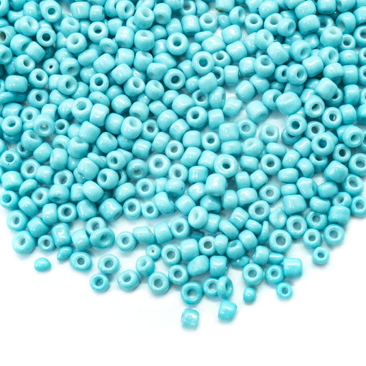 Baking Glass Seed Beads 8/0 3-3.5mm x 2mm Cyan - Affordable Jewellery Supplies