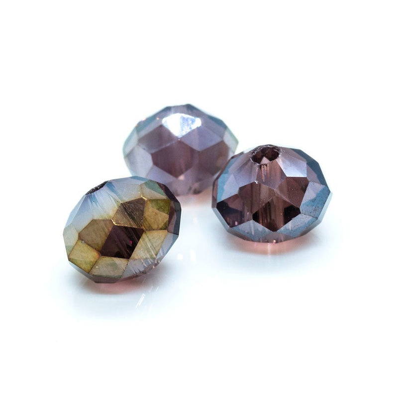 Load image into Gallery viewer, Electroplated Glass Faceted Rondelle 8mm x 6mm Purple AB - Affordable Jewellery Supplies
