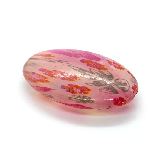 Acrylic Oval 42mm x 27.5mm Pink Flower - Affordable Jewellery Supplies