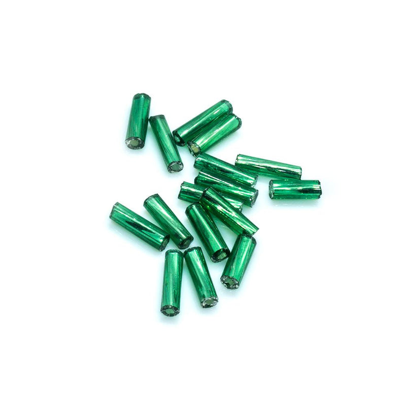 Load image into Gallery viewer, Bugle Beads Twist Silver Lined 6.3mm (1/4 inch) Green - Affordable Jewellery Supplies
