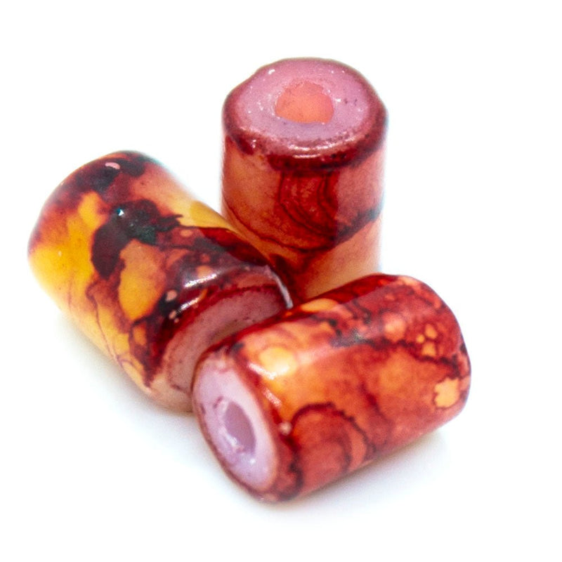 Load image into Gallery viewer, Glass Tubes with Veining 6mm x 4mm Orange &amp; Red - Affordable Jewellery Supplies
