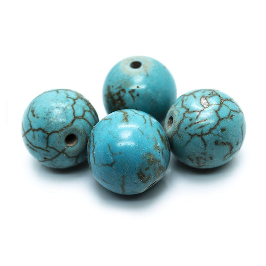 Magnesite (dyed/stabilised) Round Beads 11mm - 12mm Turquoise - Affordable Jewellery Supplies