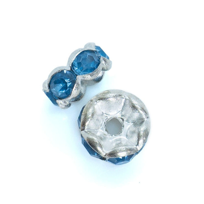 Load image into Gallery viewer, Rhinestone Rondelle Beads Round 8mm Light Sapphire on Silver - Affordable Jewellery Supplies
