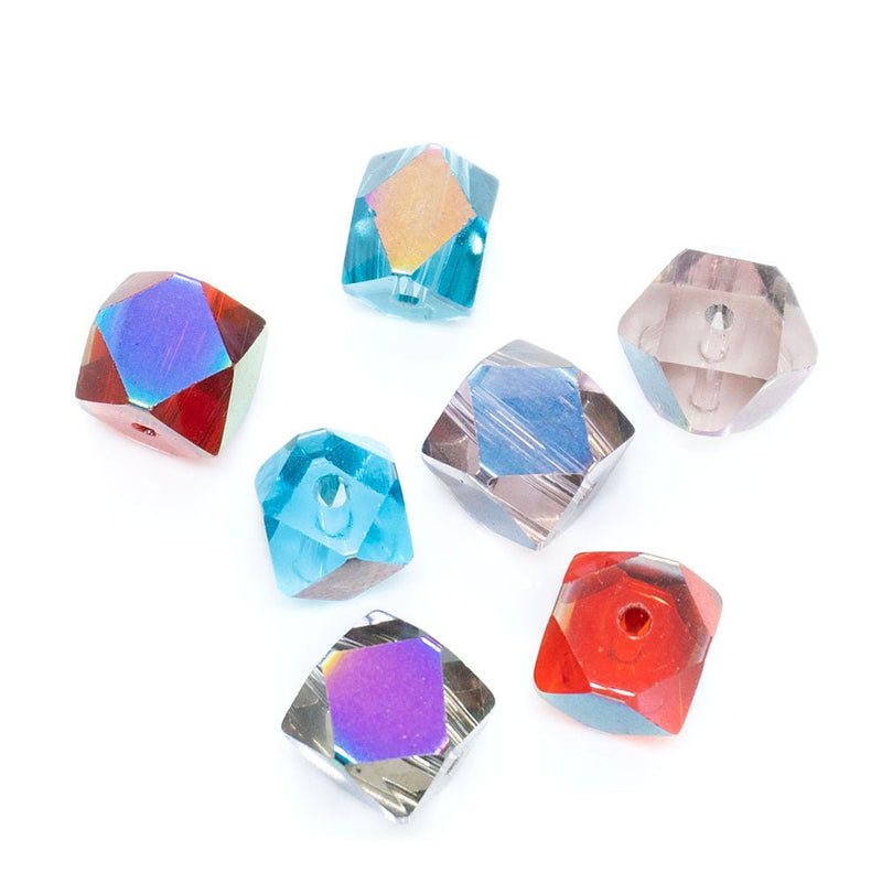 Load image into Gallery viewer, Faceted Cube Bead with AB Finish 8mm Blue AB - Affordable Jewellery Supplies
