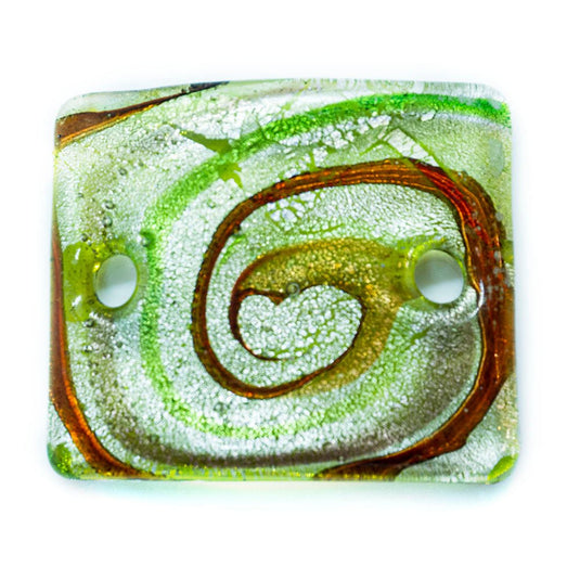 Murano Lampworked 2-Holed Rectangle Pendant 56mm Green & Orange - Affordable Jewellery Supplies