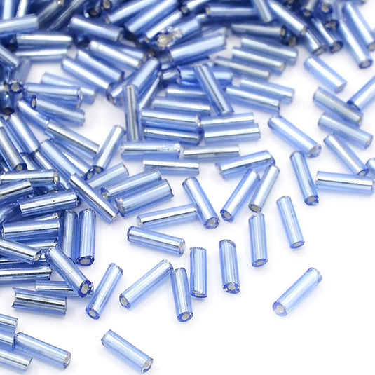 Silver Lined Glass Bugle Bead 6mm x 1.8mm Light Blue - Affordable Jewellery Supplies