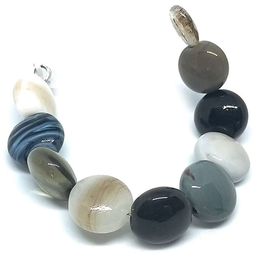 GlaesDesign Handmade Lampwork Glass Beads 18mm x 18mm x 12mm Grey - Affordable Jewellery Supplies