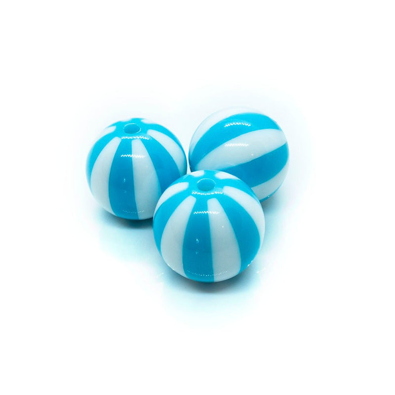 Load image into Gallery viewer, Bubblegum Acrylic Striped Beads 19mm x 18mm Aqua - Affordable Jewellery Supplies
