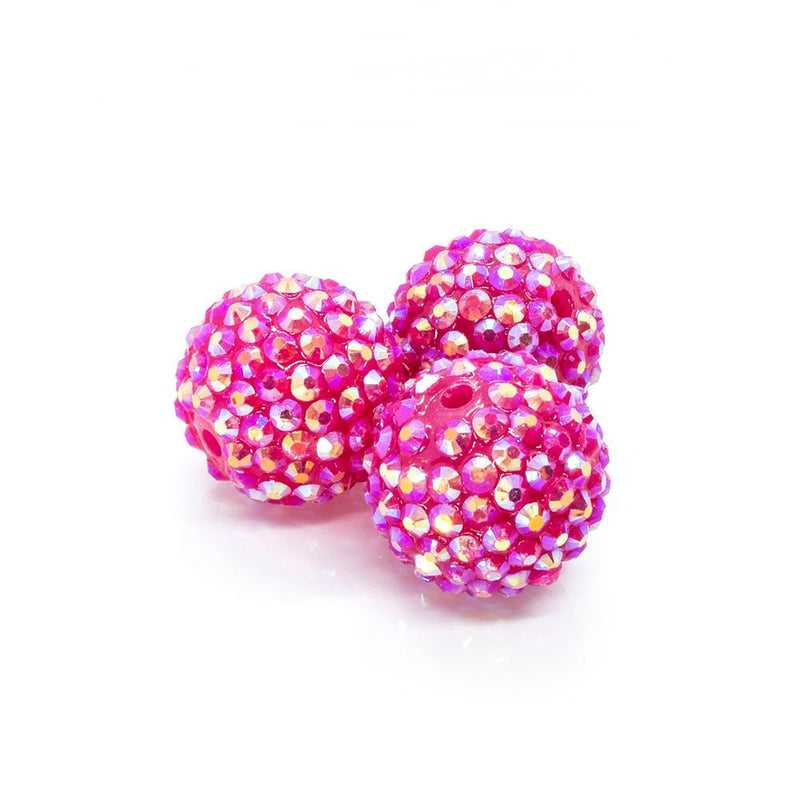 Load image into Gallery viewer, Bubblegum Resin Rhinestone Ball 22mm x 20mm Hot Pink AB Finish - Affordable Jewellery Supplies
