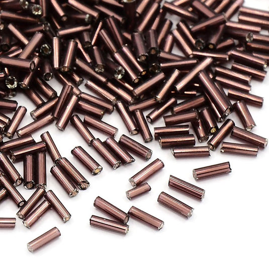 Silver Lined Glass Bugle Bead 6mm x 1.8mm Rosy Brown - Affordable Jewellery Supplies