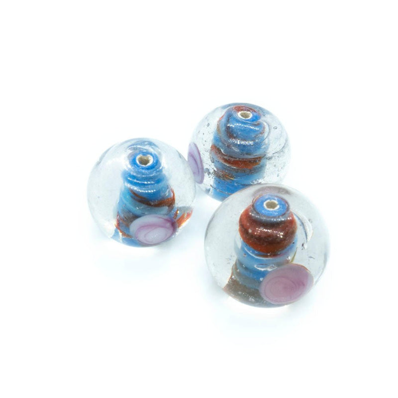Load image into Gallery viewer, Indian Glass Lampwork Round 14mm Blue, Brown, Pink - Affordable Jewellery Supplies
