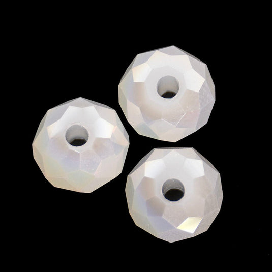Glass Crystal Faceted Rondelle 8mm x 6mm White AB - Affordable Jewellery Supplies