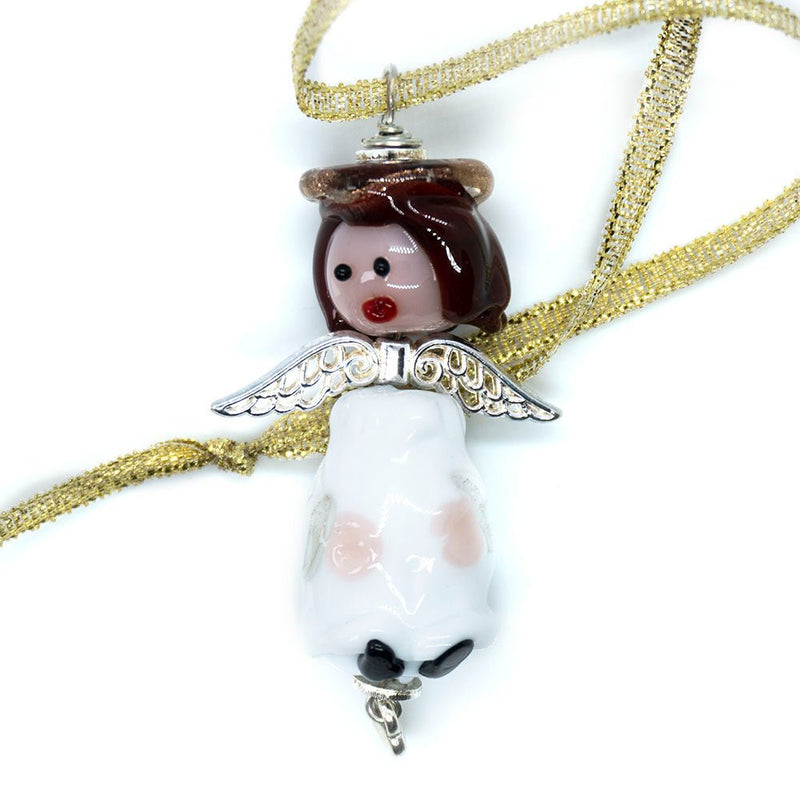 Load image into Gallery viewer, Lampwork Christmas Angel Ornament 50mm x 20mm Brown Hair - Affordable Jewellery Supplies
