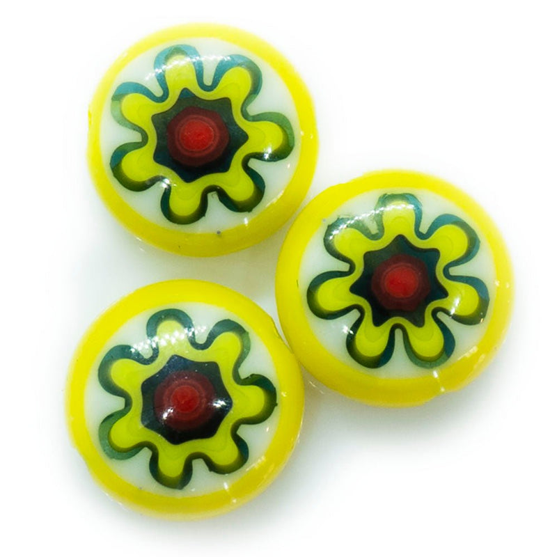 Load image into Gallery viewer, Millefiori Glass Coin Bead 8mm Red, Green, and Yellow - Affordable Jewellery Supplies
