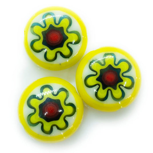 Millefiori Glass Coin Bead 8mm Red, Green, and Yellow - Affordable Jewellery Supplies