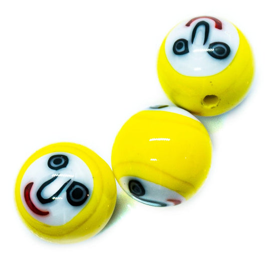 Millefiori Glass Round Bead 10mm Yellow Smiley Face - Affordable Jewellery Supplies