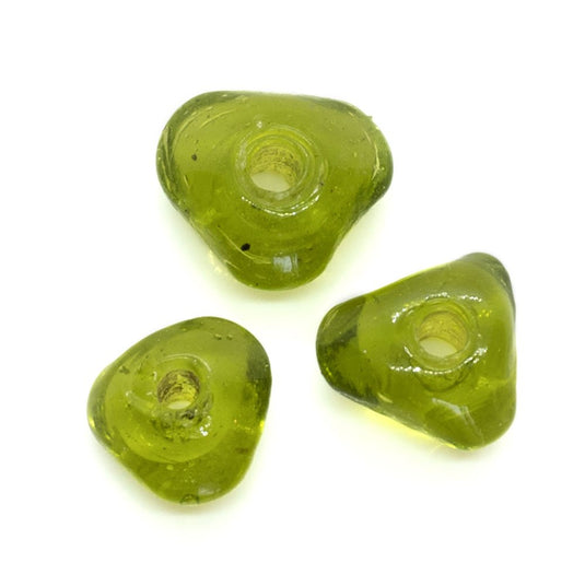 Glass Lampwork Triangle Bead 15mm Olivine - Affordable Jewellery Supplies