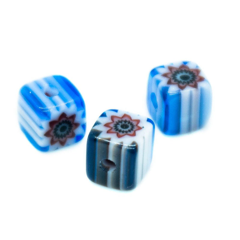 Load image into Gallery viewer, Millefiori Glass Cube 4mm x 4mm x 4mm Cobalt - Affordable Jewellery Supplies
