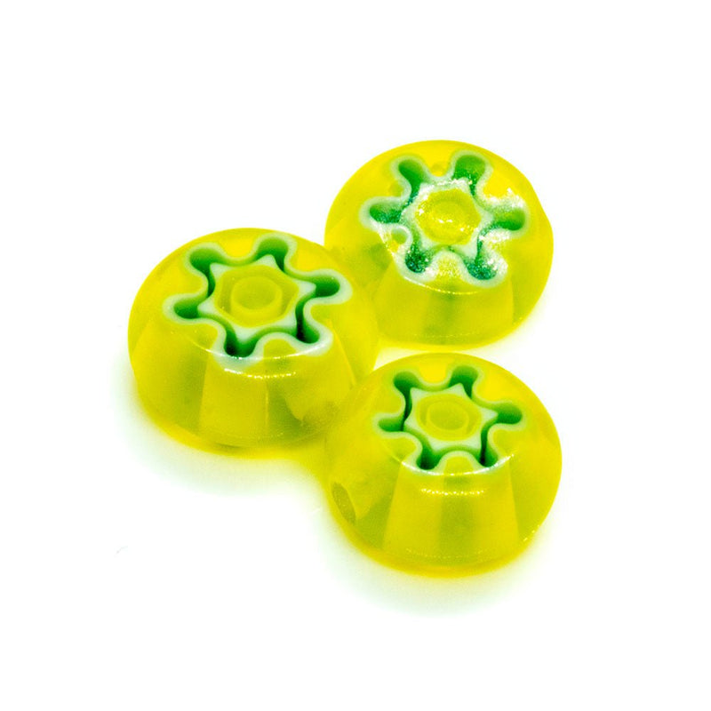 Load image into Gallery viewer, Millefiori Glass Coin Bead 8mm Yellow &amp; green - Affordable Jewellery Supplies
