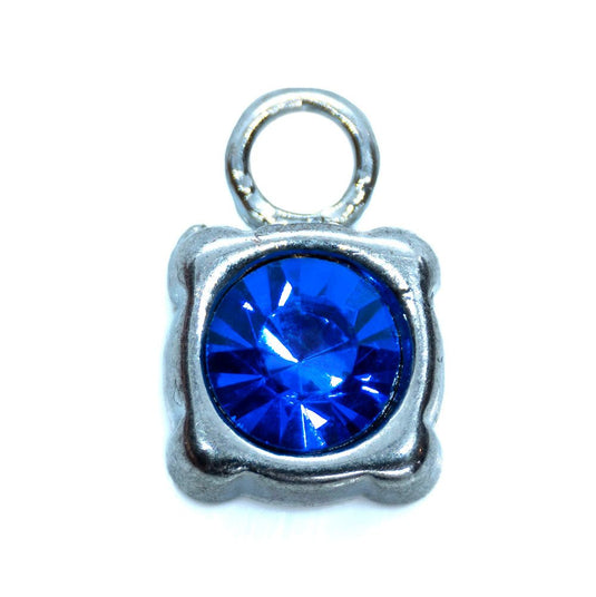 Rhinestone Square Pendant Charm 12mm x 7mm Sapphire - Affordable Jewellery Supplies