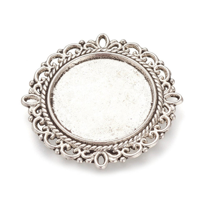 Ornate Pendant Cabochon Setting 31mm x 31mm x 2mm Antique Silver - Affordable Jewellery Supplies