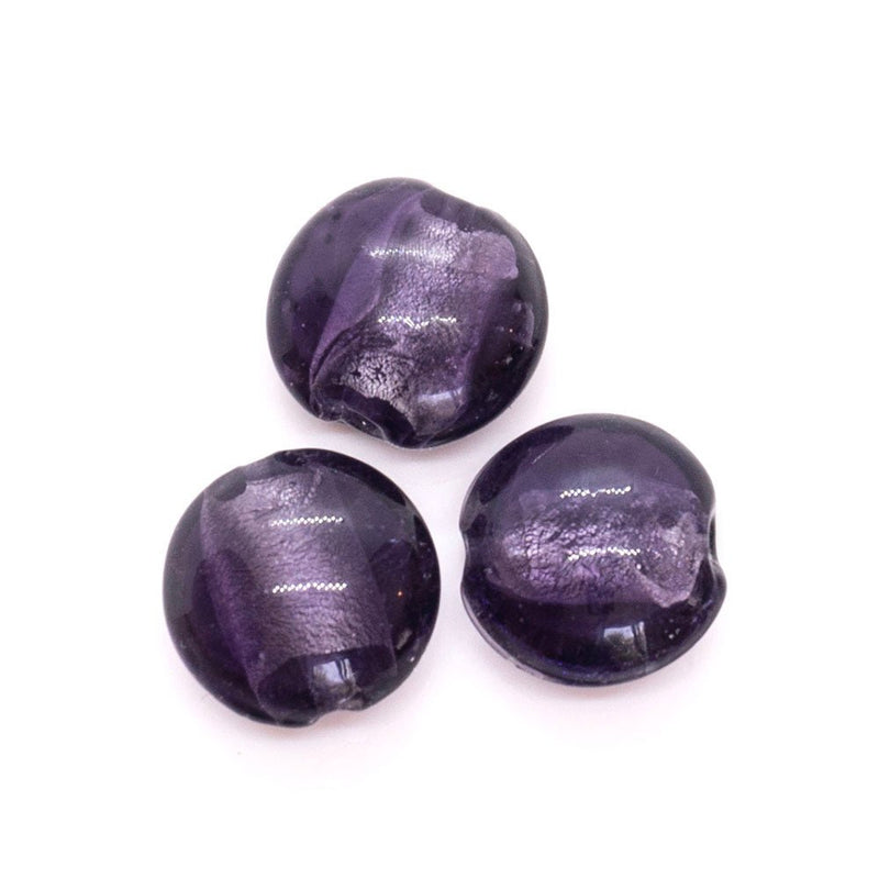 Load image into Gallery viewer, Silver Foil Lined Flat Oval Glass Bead 16mm x 16mm x 9mm Purple - Affordable Jewellery Supplies
