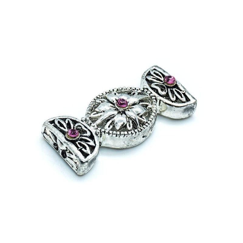 Load image into Gallery viewer, Spacer Bar with Swarovski Bow 26mm x 11mm Rose &amp; silver - Affordable Jewellery Supplies
