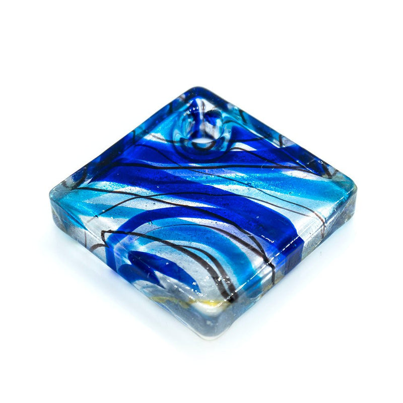 Load image into Gallery viewer, Murano Diamond Lampwork Glass Pendant 47mm x 47mm Cobalt and Aqua - Affordable Jewellery Supplies
