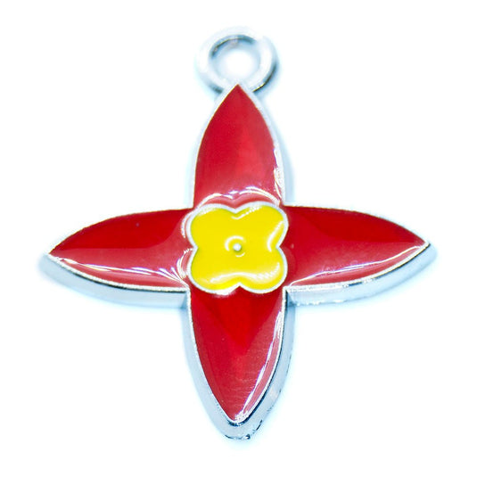Enamel Flower Charm 28mm x 24mm Red and Yellow - Affordable Jewellery Supplies