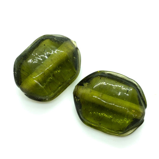 Glass Lampwork Flat Hexegon Bead 20mm x 15mm Olive - Affordable Jewellery Supplies