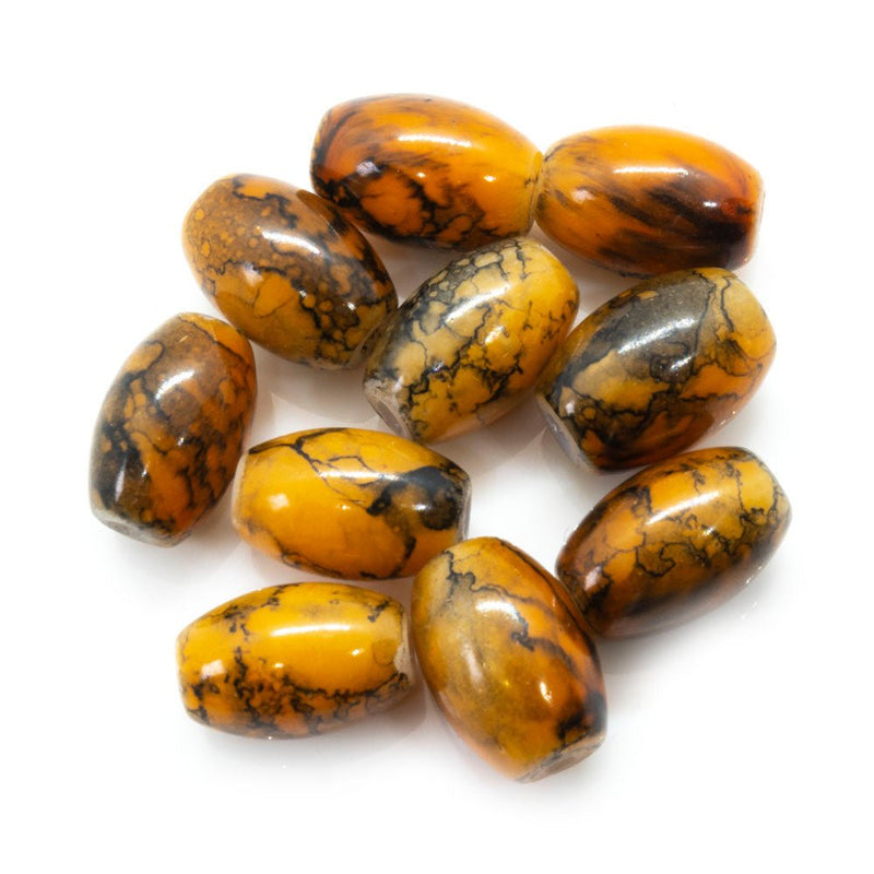 Load image into Gallery viewer, Glass Oval with Veining 11mm x 7mm Amber - Affordable Jewellery Supplies
