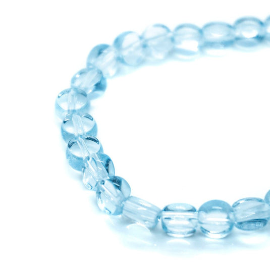 Flat Round Glass Beads Strands 6mm x 34cm length Light aquamarine - Affordable Jewellery Supplies