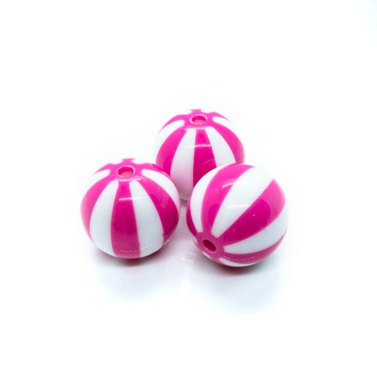Bubblegum Acrylic Striped Beads 19mm x 18mm Fuchsia - Affordable Jewellery Supplies