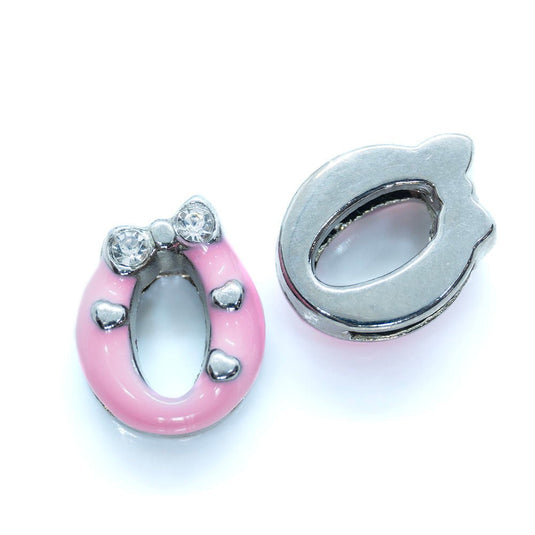 Alphabet Slide Bead with Rhinestone Bow 13mm x 5mm Pink O - Affordable Jewellery Supplies