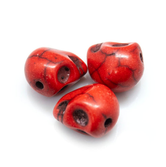 Synthetic Turquoise Skull Bead 10mm x 9mm x 8mm Red - Affordable Jewellery Supplies