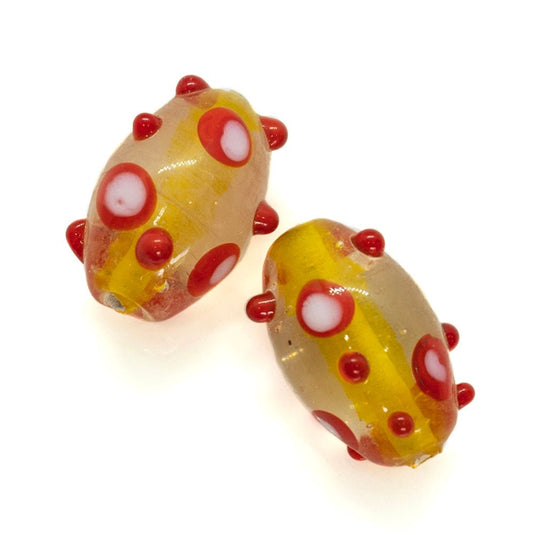 Glass Lampwork Oval with Spots 22mm x 15mm Yellow - Affordable Jewellery Supplies