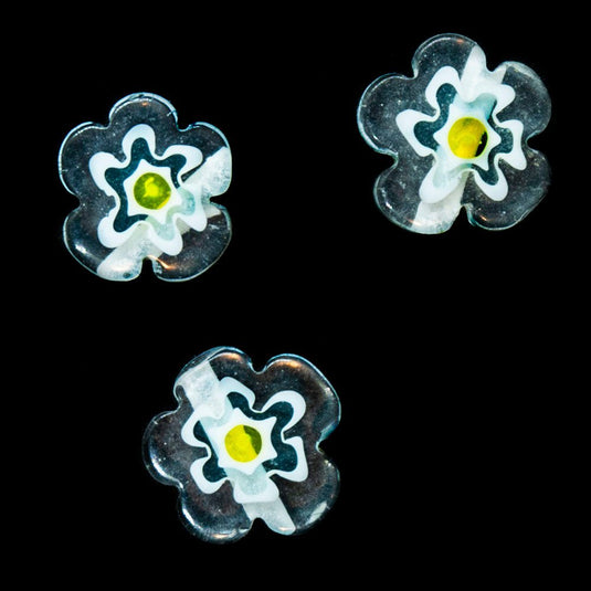 Millefiori Glass Flower Bead Mixed Sizes 5-9mm White & Blue - Affordable Jewellery Supplies