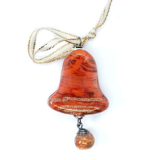 Lampwork Christmas Bell Ornament 52mm x 32mm Paprika - Affordable Jewellery Supplies