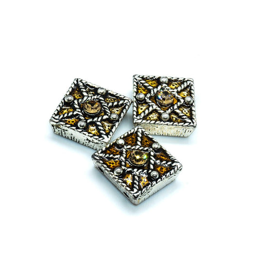 Spacer Bead with Swarovski Square 11mm x 11mm Light colorado topaz & gold - Affordable Jewellery Supplies