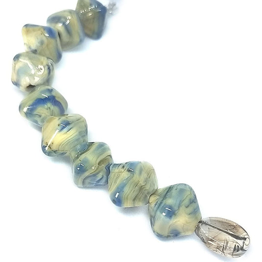 GlaesDesign Handmade Lampwork Glass Diamond Beads 13mm x 13mm Clay & Blue - Affordable Jewellery Supplies