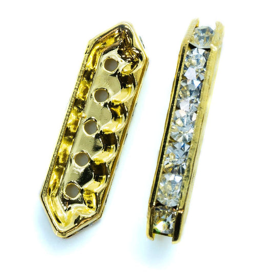 5 Hole Rhinestone Spacer Bar 28mm x 7mm x 4mm Gold - Affordable Jewellery Supplies