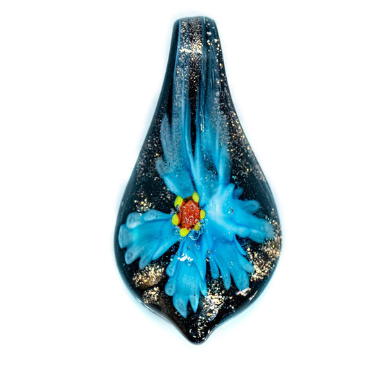 Murano Lampwork Glass Small Pendant 34mm x 17mm Aqua - Affordable Jewellery Supplies