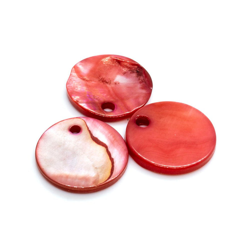 Load image into Gallery viewer, Shell Pendants (Drops) Round 15mm Red - Affordable Jewellery Supplies
