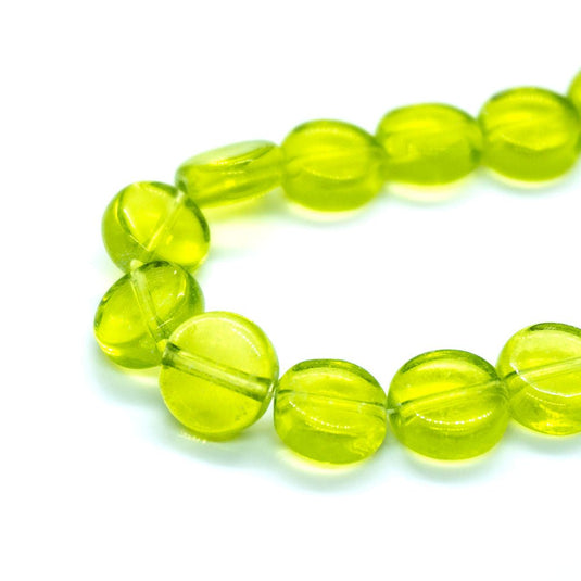 Flat Round Glass Beads Strands 10mm x 34cm length Grass green - Affordable Jewellery Supplies