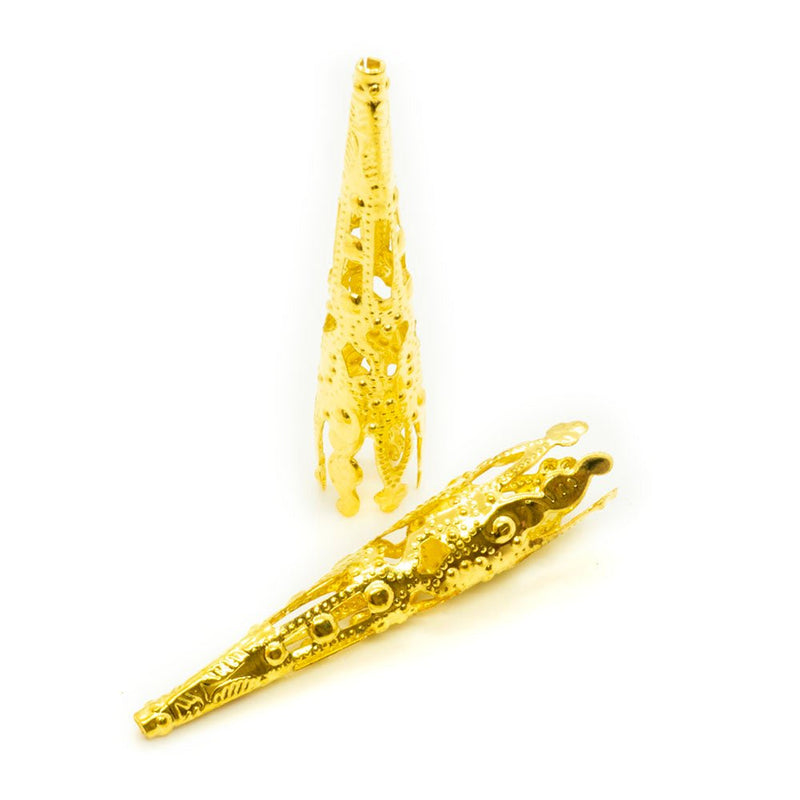 Load image into Gallery viewer, Bead Cone Filigree Trumpet 40mm x 8mm Gold - Affordable Jewellery Supplies
