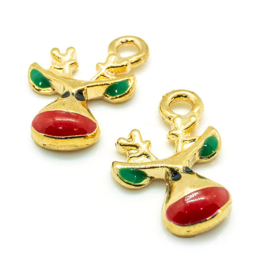 Enamel Reindeer Charm 18mm x 12mm Red, Green & Gold - Affordable Jewellery Supplies