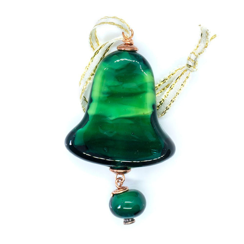 Load image into Gallery viewer, Lampwork Christmas Bell Ornament 52mm x 32mm Green - Affordable Jewellery Supplies
