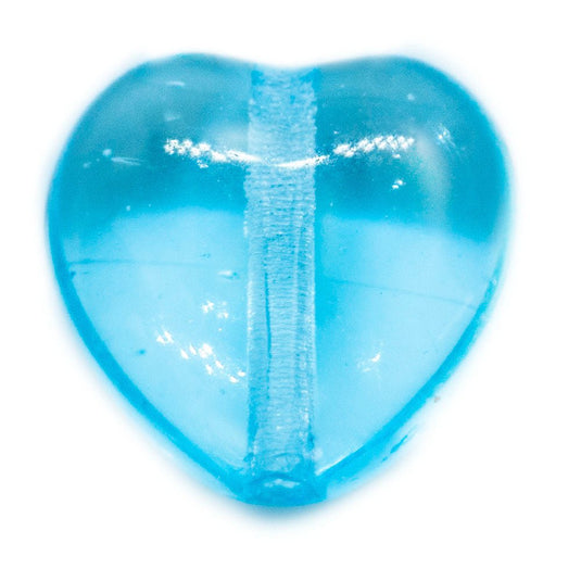 Czech Glass Pressed Heart Bead 8mm x 8mm Aqua - Affordable Jewellery Supplies
